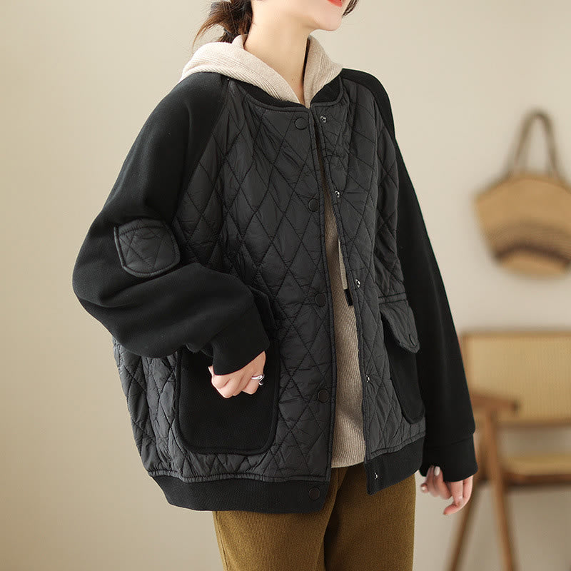 Buddha Stones Diamond Pattern Women's Long Sleeve Thickened Jacket With Pockets - image 14