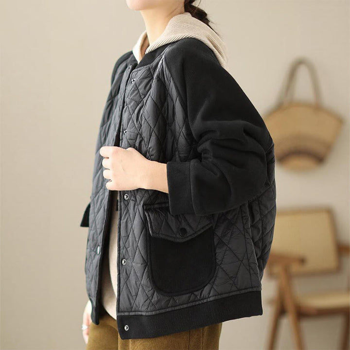 Buddha Stones Diamond Pattern Women's Long Sleeve Thickened Jacket With Pockets - image 13