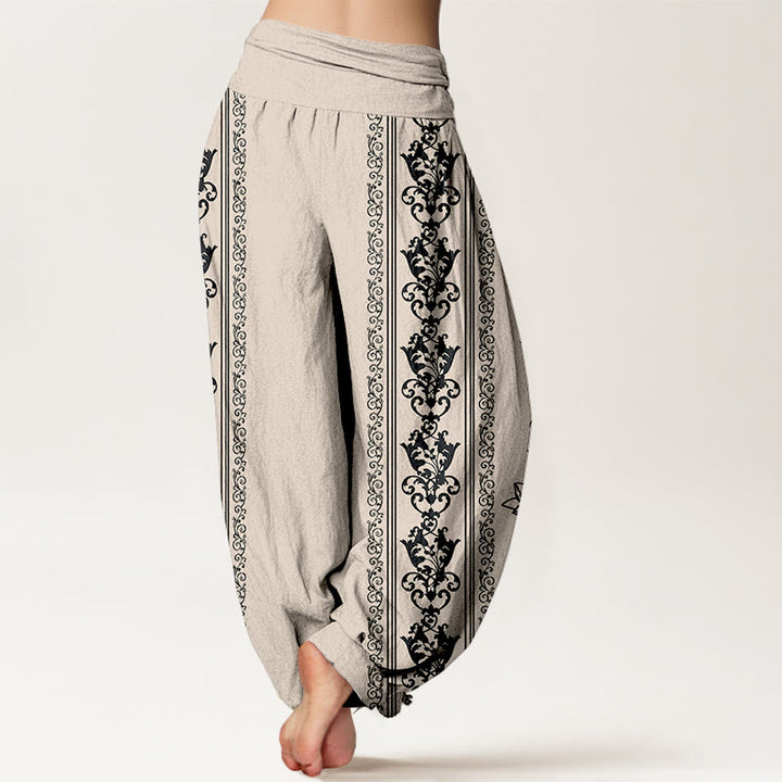 Buddha Stones Cotton Lotus Flowers Double Dorje Vajra Namaste Om Design Women's Elastic Waist Harem Pants - image 9