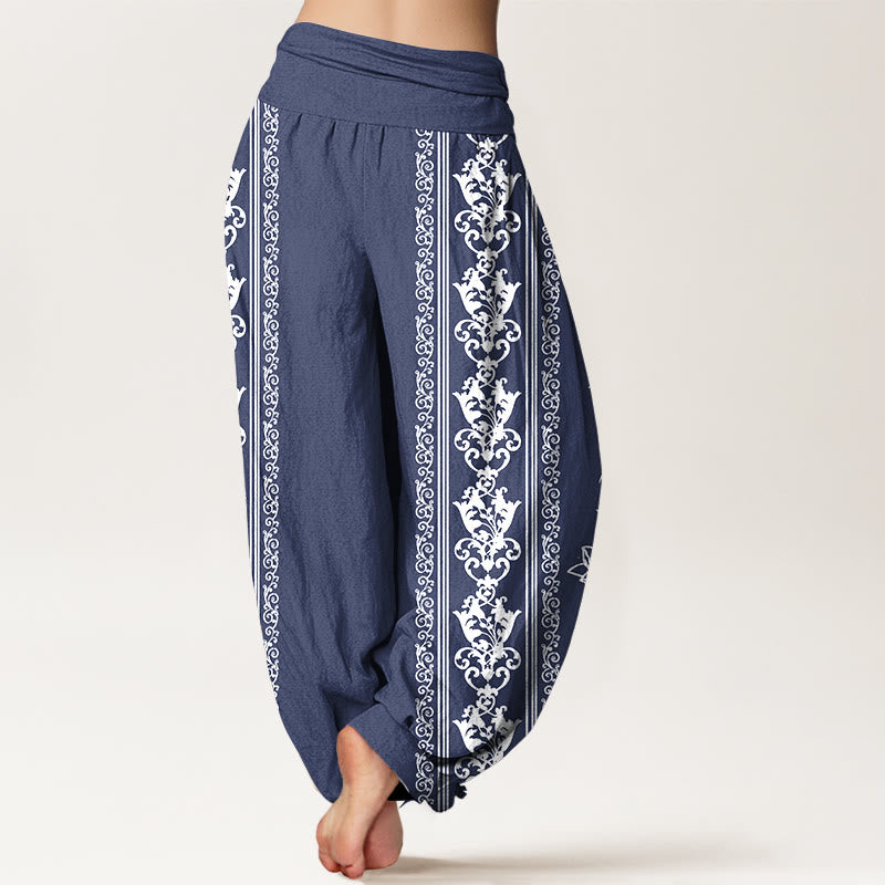 Buddha Stones Pure Cotton Lotus Flowers Double Dorje Vajra Namaste Om Design Women's Elastic Waist Harem Pants - image 15