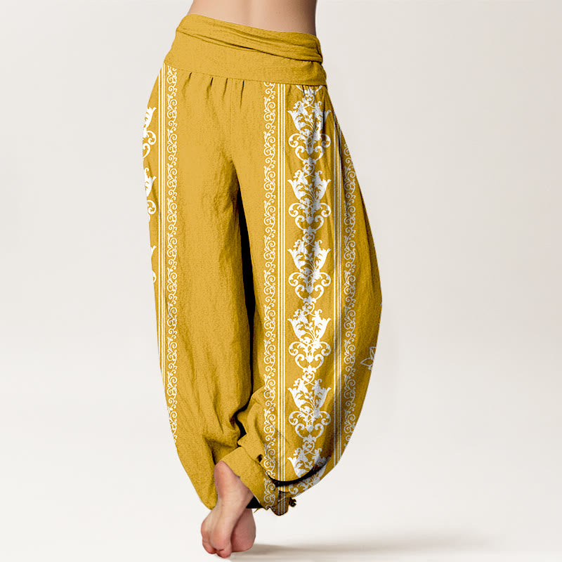 Buddha Stones Cotton Lotus Flowers Double Dorje Vajra Namaste Om Design Women's Elastic Waist Harem Pants - image 15