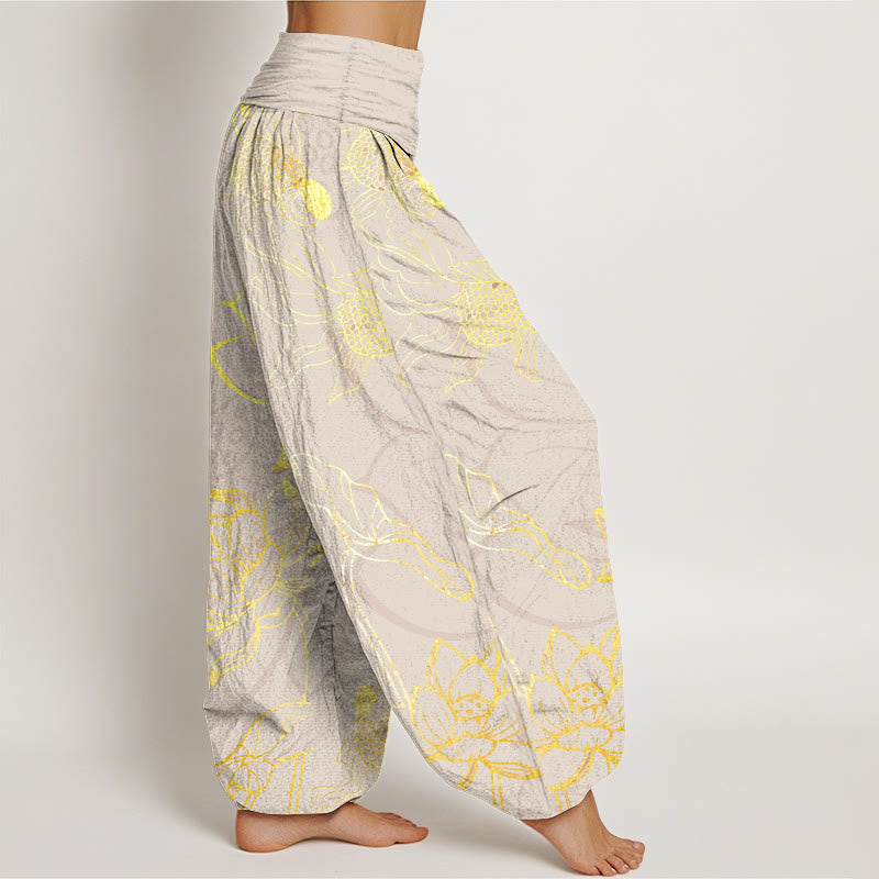 Buddha Stones Cotton Lotus Leaf Koi Fish Women's Elastic Waist Harem Pants - image 8