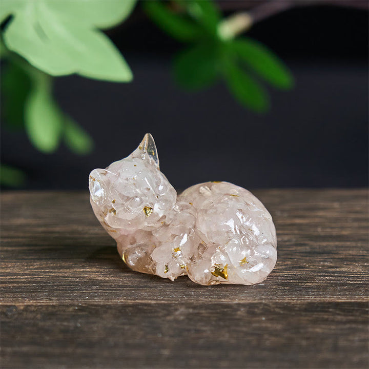 Buddha Stones Crystal Chip Epoxy Resin Small Cat Positive Decoration  - Pink Crystal(32*43*53mm) - image 13