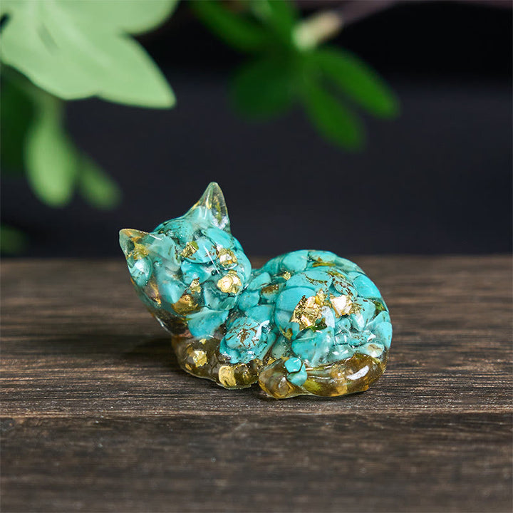 Buddha Stones Crystal Chip Epoxy Resin Small Cat Positive Decoration  - Turquoise(32*43*53mm) - image 28