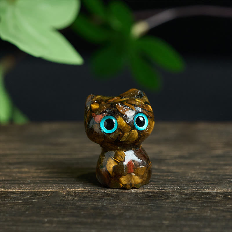 Buddha Stones Crystal Drip Resin Small Cat Purification Decoration Statue - Tiger Eye(34*25*22mm) - image 9