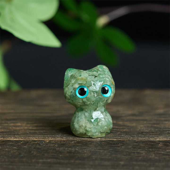 Buddha Stones Crystal Drip Resin Small Cat Purification Decoration Statue - Green Aventurine(34*25*22mm) - image 18