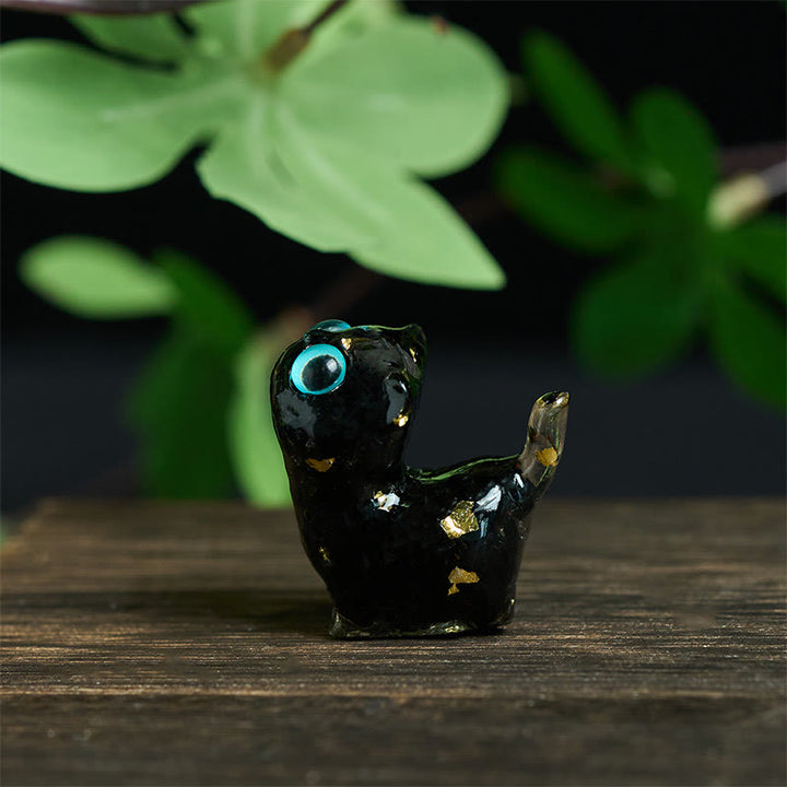 Buddha Stones Crystal Drip Resin Small Cat Serenity Fulfilment Decoration Statue - image 3