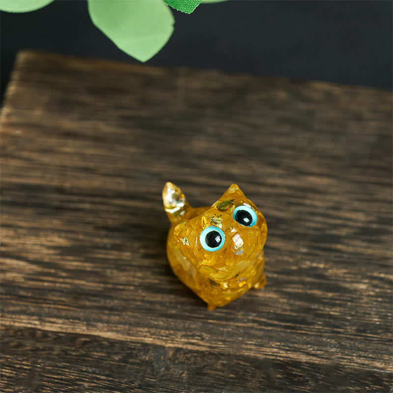 Buddha Stones Crystal Drip Resin Small Cat Serenity Fulfilment Decoration Statue - Citrine(36*32*22mm) - image 21