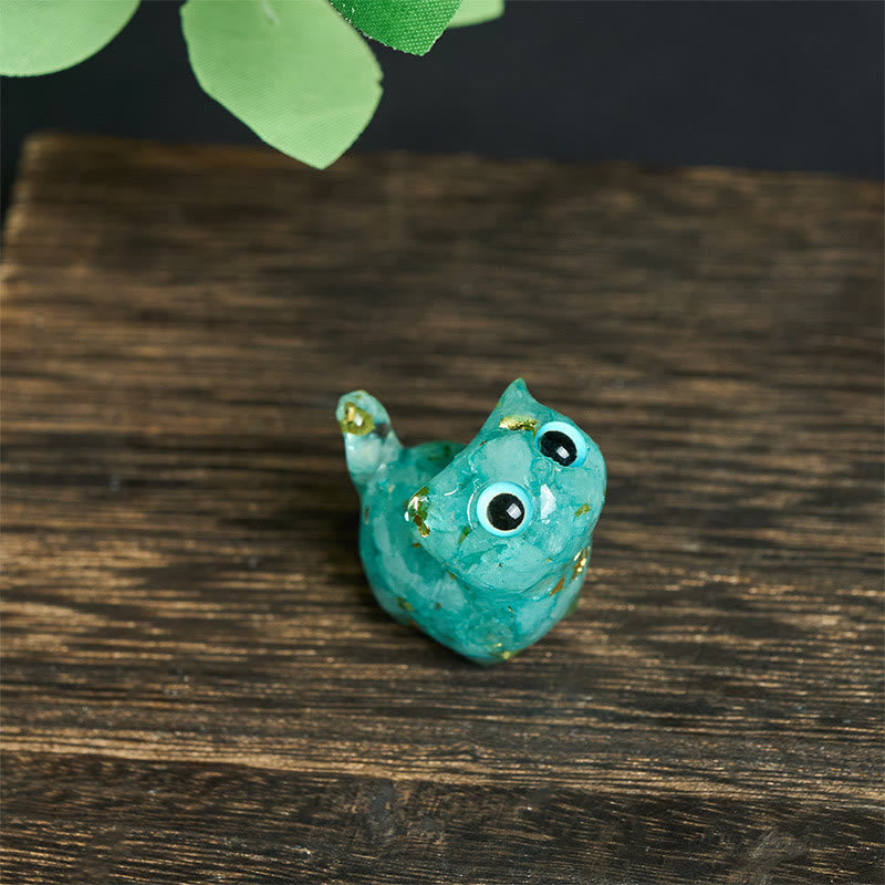 Buddha Stones Crystal Drip Resin Small Cat Serenity Fulfilment Decoration Statue - Aquamarine(36*32*22mm) - image 9