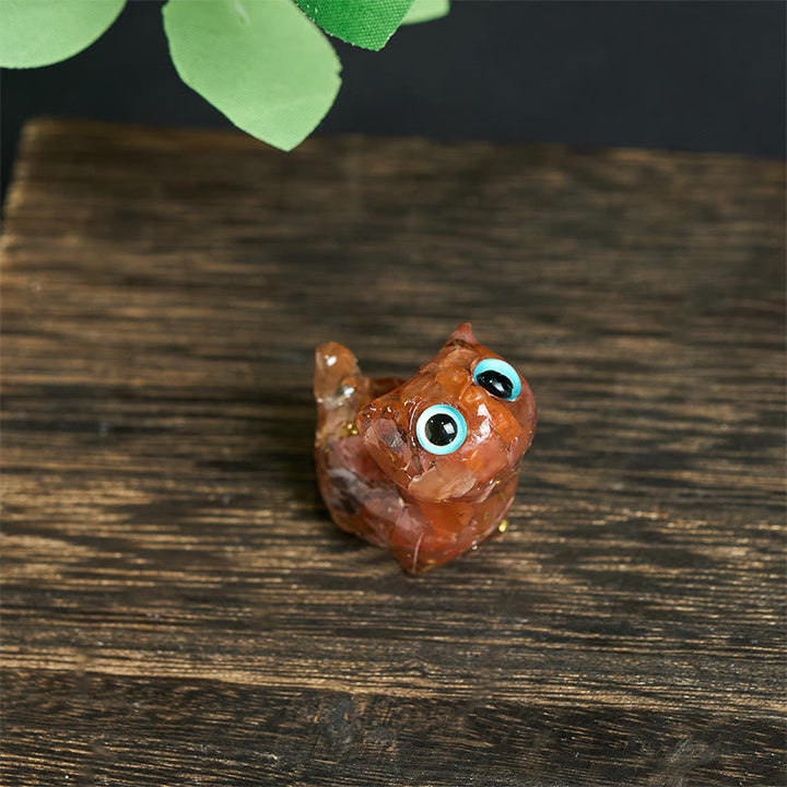 Buddha Stones Crystal Drip Resin Small Cat Serenity Fulfilment Decoration Statue - Red Agate(36*32*22mm) - image 15