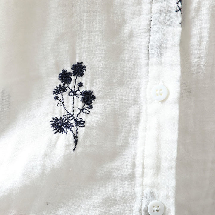 Buddha Stones Floral Embroidery Buttons Down Long Sleeve Women's Cotton Shirt - image 6