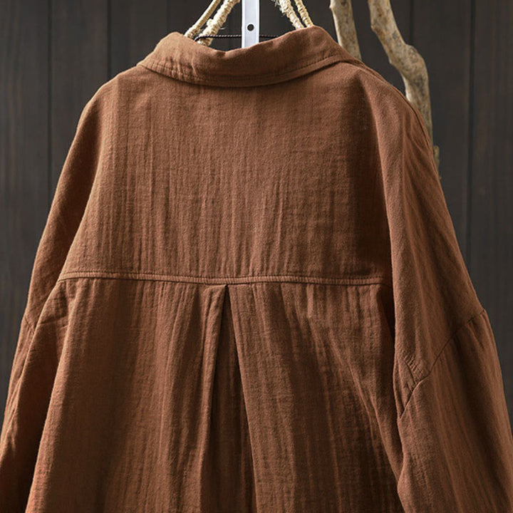 Buddha Stones Fall Contrasting Pocket Buttons Down Long Sleeve Women's Cotton Shirt - image 17