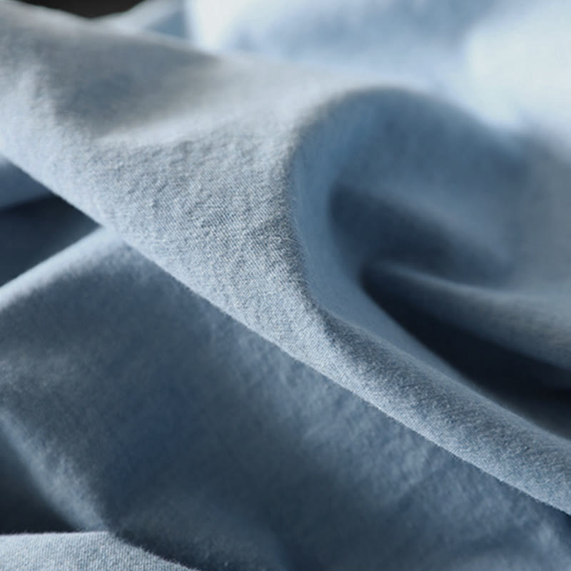 Buddha Stones Geometry Floral Embroidery Cotton Denim Half Buttons Long Sleeve Women's Shirt - image 15