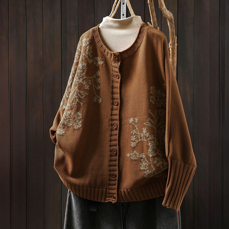 Buddha Stones Floral Buttons Cotton Women's Long Batwing Sleeve Knitted Cardigan - Peru - US4-6，UK/AU8-10，EU36-38 (F) - image 2