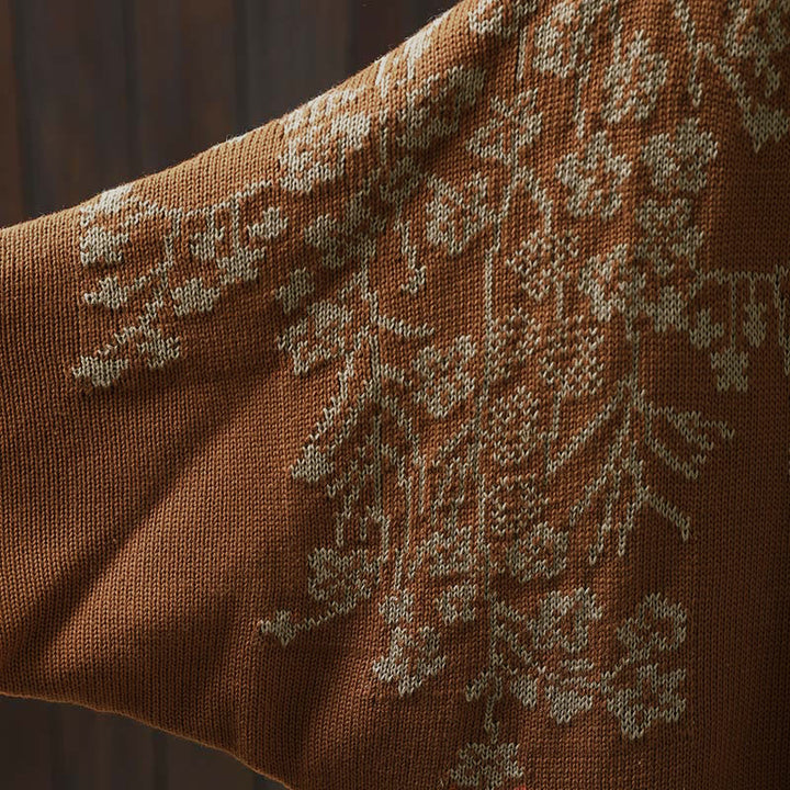 Buddha Stones Floral Buttons Cotton Women's Long Batwing Sleeve Knitted Cardigan - image 11