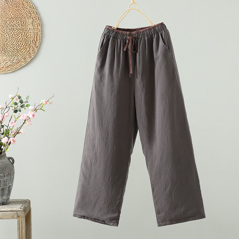 Buddha Stones Winter Contrasting Drawstring Cotton Linen Women's Wide Leg Pants With Pockets - DarkGray - US8-10，UK/AU12-14，EU40-42 (2XL) - image 17