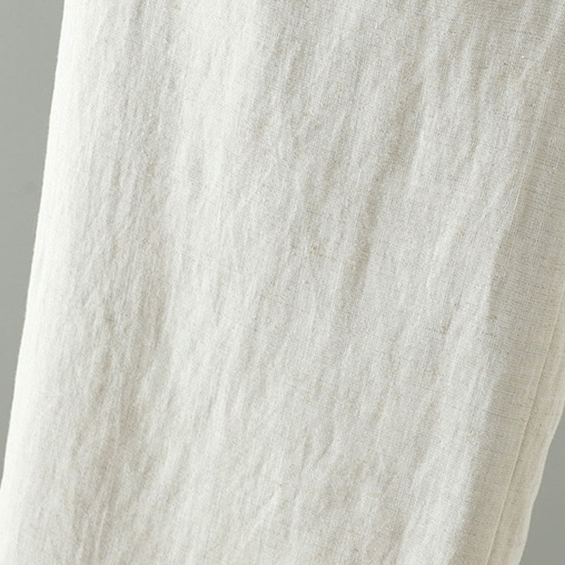 Buddha Stones Winter Contrasting Drawstring Cotton Linen Women's Wide Leg Pants With Pockets - image 13