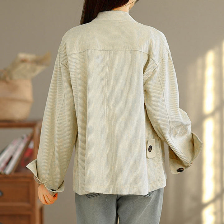Buddha Stones Buttons Design Corduroy Long Sleeve Women's Jacket With Pockets - image 2