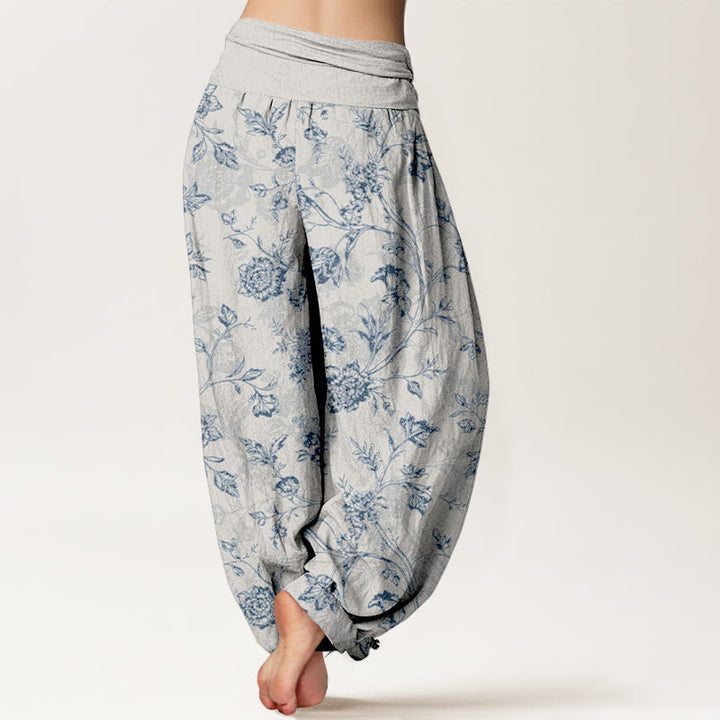 Buddha Stones Cotton Full Coverage Flowers Pattern Women's Elastic Waist Harem Pants - image 9