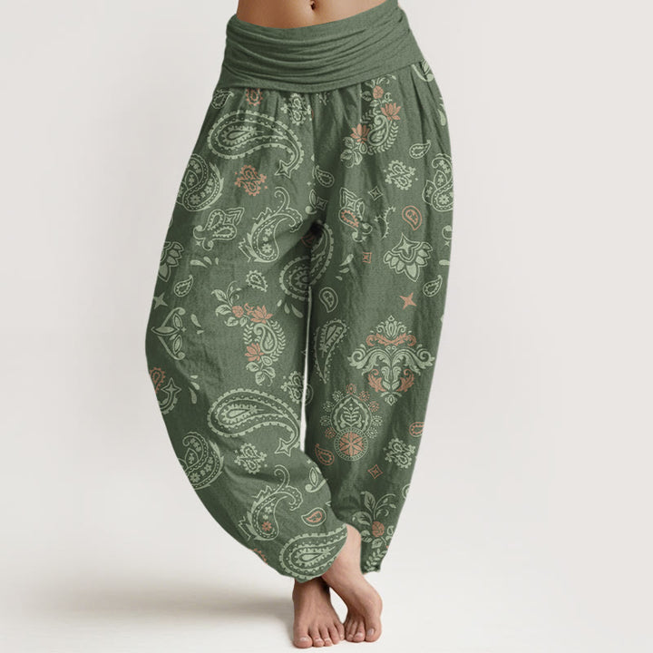 Buddha Stones Cotton Vintage Paisley Pattern Women's Elastic Waist Harem Pants - SeaGreen - US16，UK/AU20，EU48 (3XL) - image 0