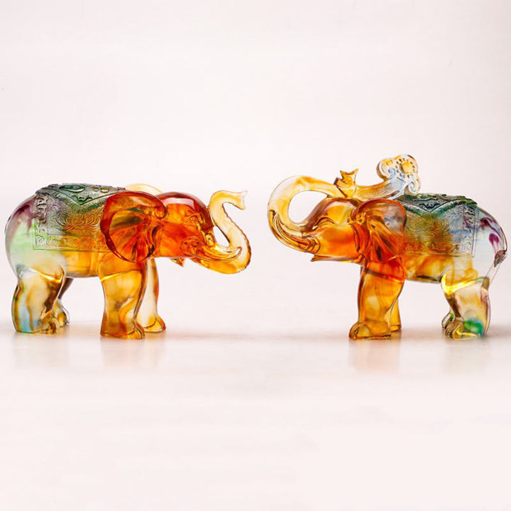Buddha Stones Handmade Liuli Crystal Elephant Art Piece Wisdom Wealth Home Decoration - image 16