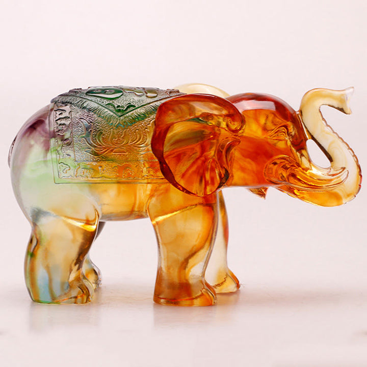 Buddha Stones Handmade Liuli Crystal Elephant Art Piece Wisdom Wealth Home Decoration - Elephant 23.8*10*14.5cm - image 0