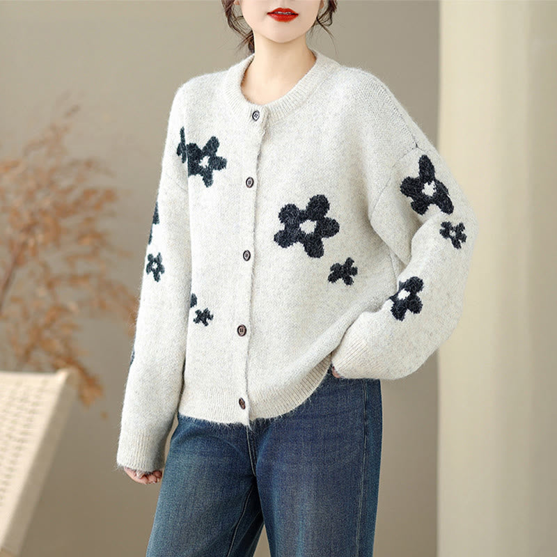 Buddha Stones Winter Flowers Buttons Cotton Women's Long Sleeve Knitted Cardigan - image 10