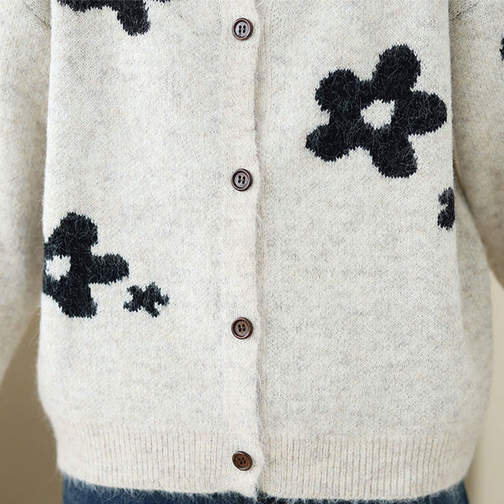Buddha Stones Winter Flowers Buttons Cotton Women's Long Sleeve Knitted Cardigan - image 15