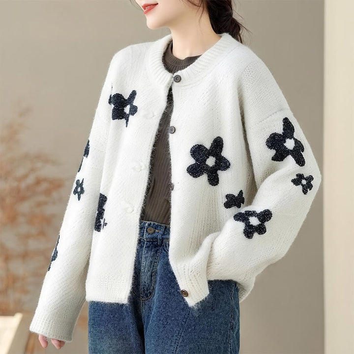 Buddha Stones Winter Flowers Buttons Cotton Women's Long Sleeve Knitted Cardigan - image 7