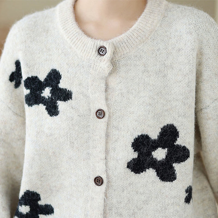 Buddha Stones Winter Flowers Buttons Cotton Women's Long Sleeve Knitted Cardigan - image 13