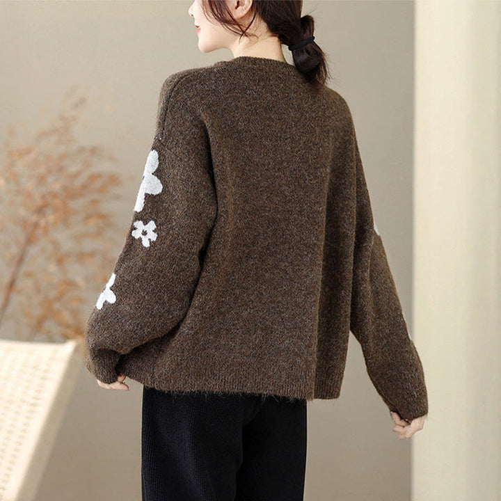 Buddha Stones Winter Flowers Buttons Cotton Women's Long Sleeve Knitted Cardigan - image 3