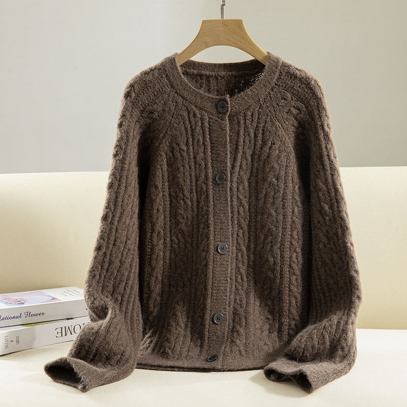 Buddha Stones Casual Winter Twisted Buttons Design Cotton Women's Long Sleeve Knitted Cardigan - SaddleBrown - US4，UK/AU8，EU36 (F) - image 0