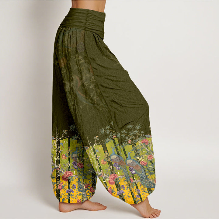 Buddha Stones Cotton Gorgeous Peacock Flower Pattern Women's Elastic Waist Harem Pants - image 10