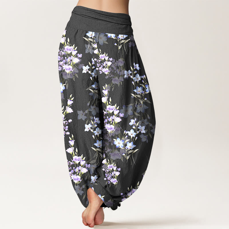 Buddha Stones Cotton Star Shaped Trumpet Shaped Flowers Pattern Women's Elastic Waist Harem Pants - image 1