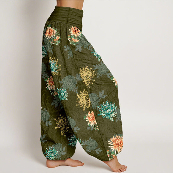 Buddha Stones Cotton Various Colors Chrysanthemum Pattern Women's Elastic Waist Harem Pants - image 10