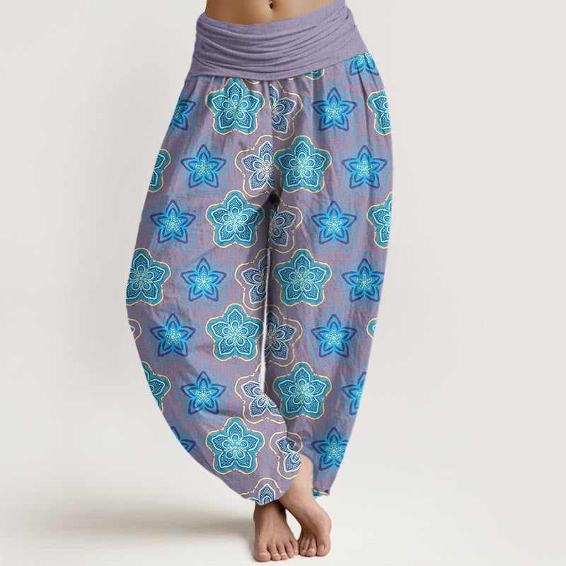 Buddha Stones Cotton Regular Layout Of Five-petal Flower Pattern Women's Elastic Waist Harem Pants - Plum - US16，UK/AU20，EU48 (3XL) - image 8