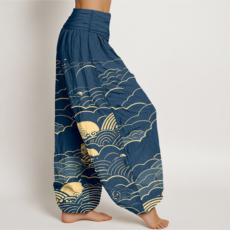 Buddha Stones Cotton Classical Clouds Spiral Pattern Women's Elastic Waist Harem Pants - image 2