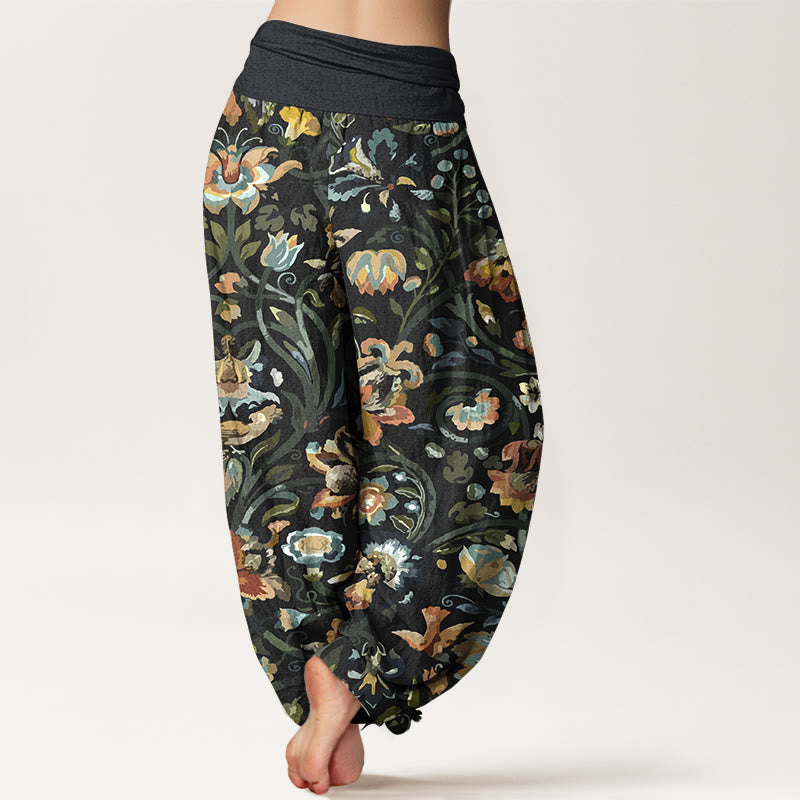 Buddha Stones Cotton Retro Flowers Vines Bird Pattern Women's Elastic Waist Harem Pants - image 9