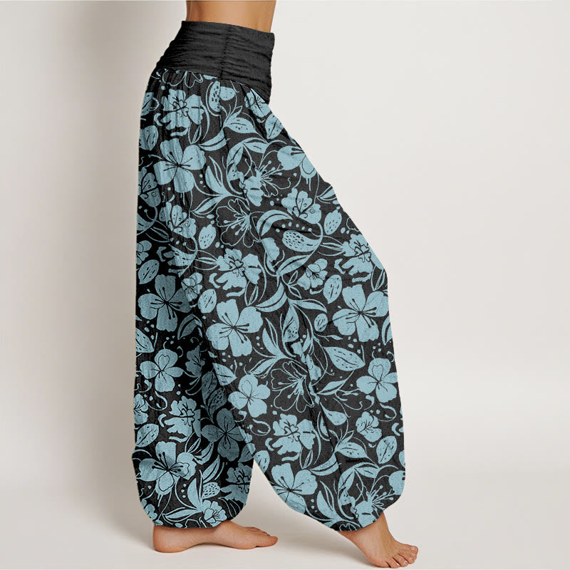 Buddha Stones Cotton Repeated Flowers Leaves Pattern Women's Elastic Waist Harem Pants - image 10