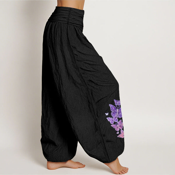 Buddha Stones Pure Cotton Pastel Butterfly Pattern Women's Elastic Waist Harem Pants - image 7