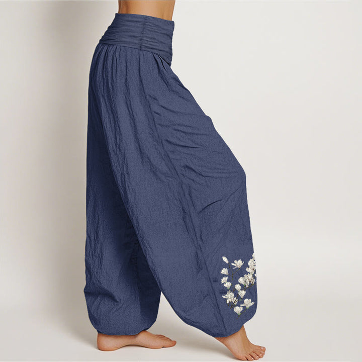 Buddha Stones Pure Cotton Simple Magnolia Flower Pattern Women's Elastic Waist Harem Pants - image 10