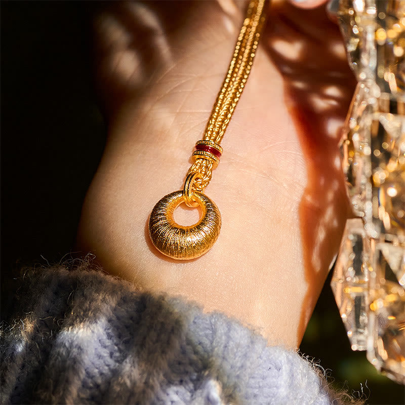 Buddha Stones 24k Gold Plated Copper Peace Buckle Texture Wealth Necklace Pendant - image 12