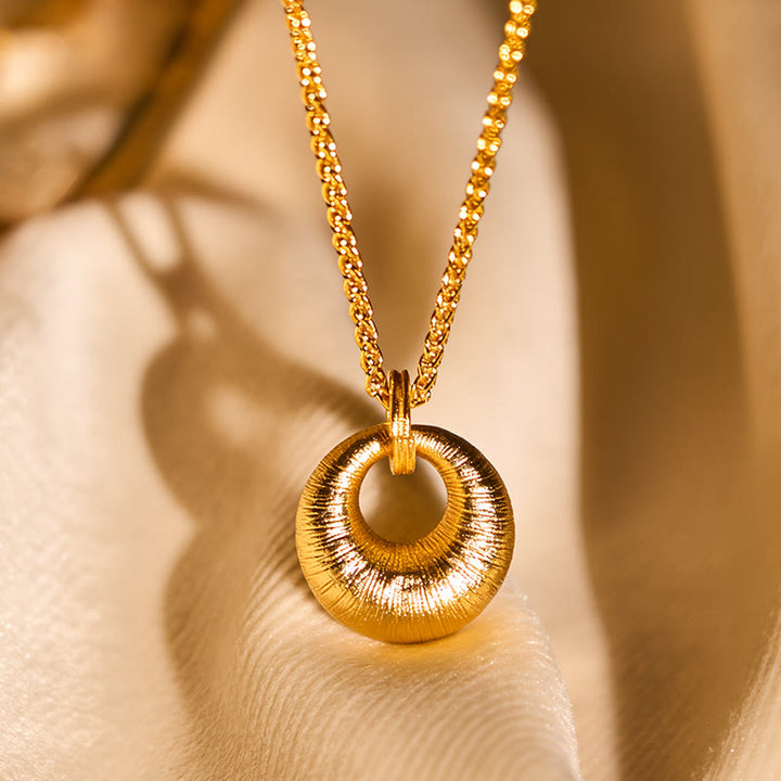 Buddha Stones 24k Gold Plated Copper Peace Buckle Texture Wealth Necklace Pendant - image 3