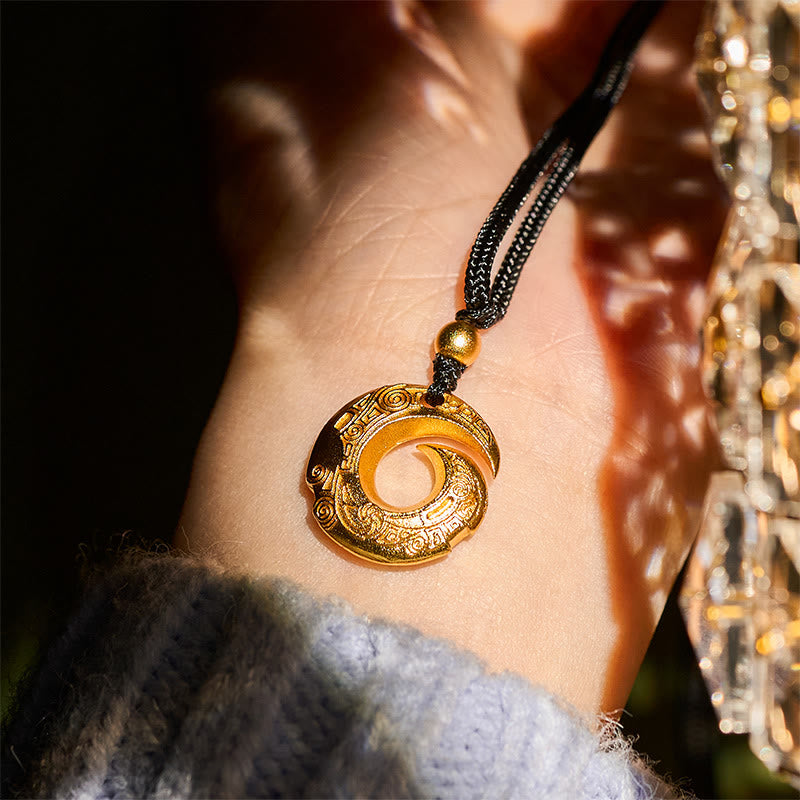 Buddha Stones 24k Gold Plated Brass Peace Buckle Black Rope Auspicious Necklace Pendant - image 7