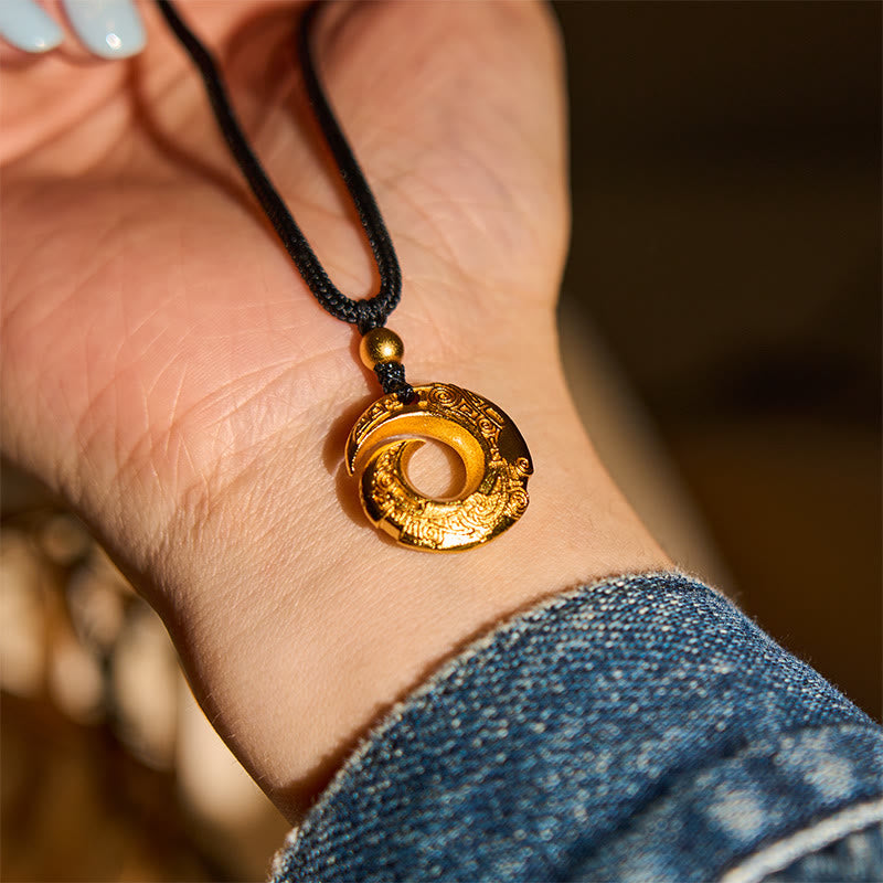 Buddha Stones "Wishing You Good Fortune" 24k Gold Plated Brass Peace Buckle Black Rope Necklace Includes Gift Message Card - image 13