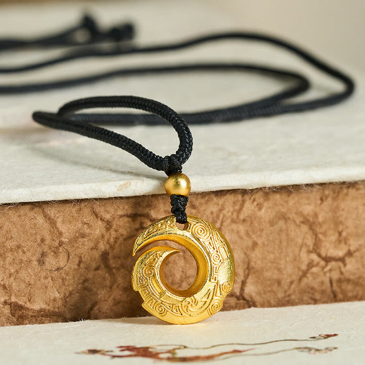 Buddha Stones "Wishing You Good Fortune" 24k Gold Plated Brass Peace Buckle Black Rope Necklace Includes Gift Message Card - image 3