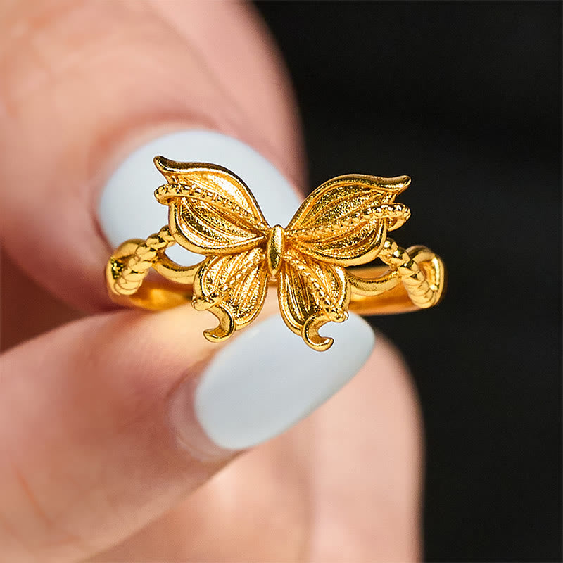Buddha Stones 24k Gold Plated Brass Butterfly Symbol Adjustable Love Ring - image 4