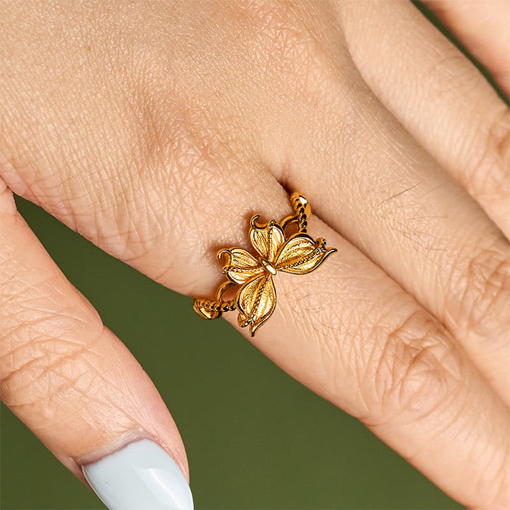 Buddha Stones 24k Gold Plated Brass Butterfly Symbol Adjustable Love Ring - image 10