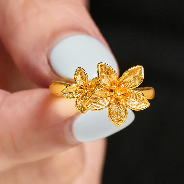 Buddha Stones Lilac Flower Adjustable 24k Gold Plated Copper Brass Ring - image 4
