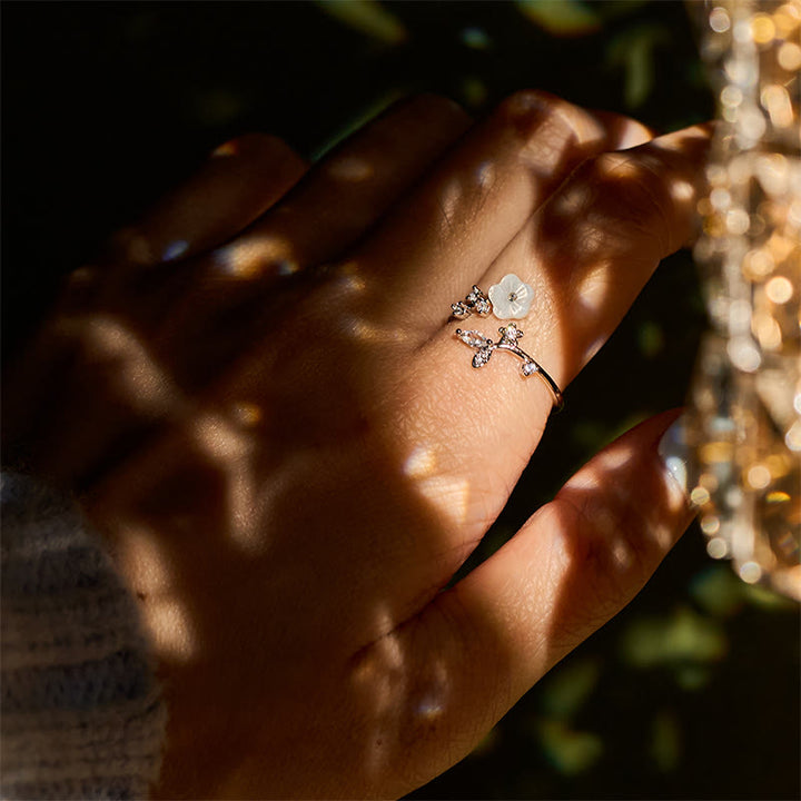 Buddha Stones White Flower Design Adjustable Healing Copper Ring - image 21